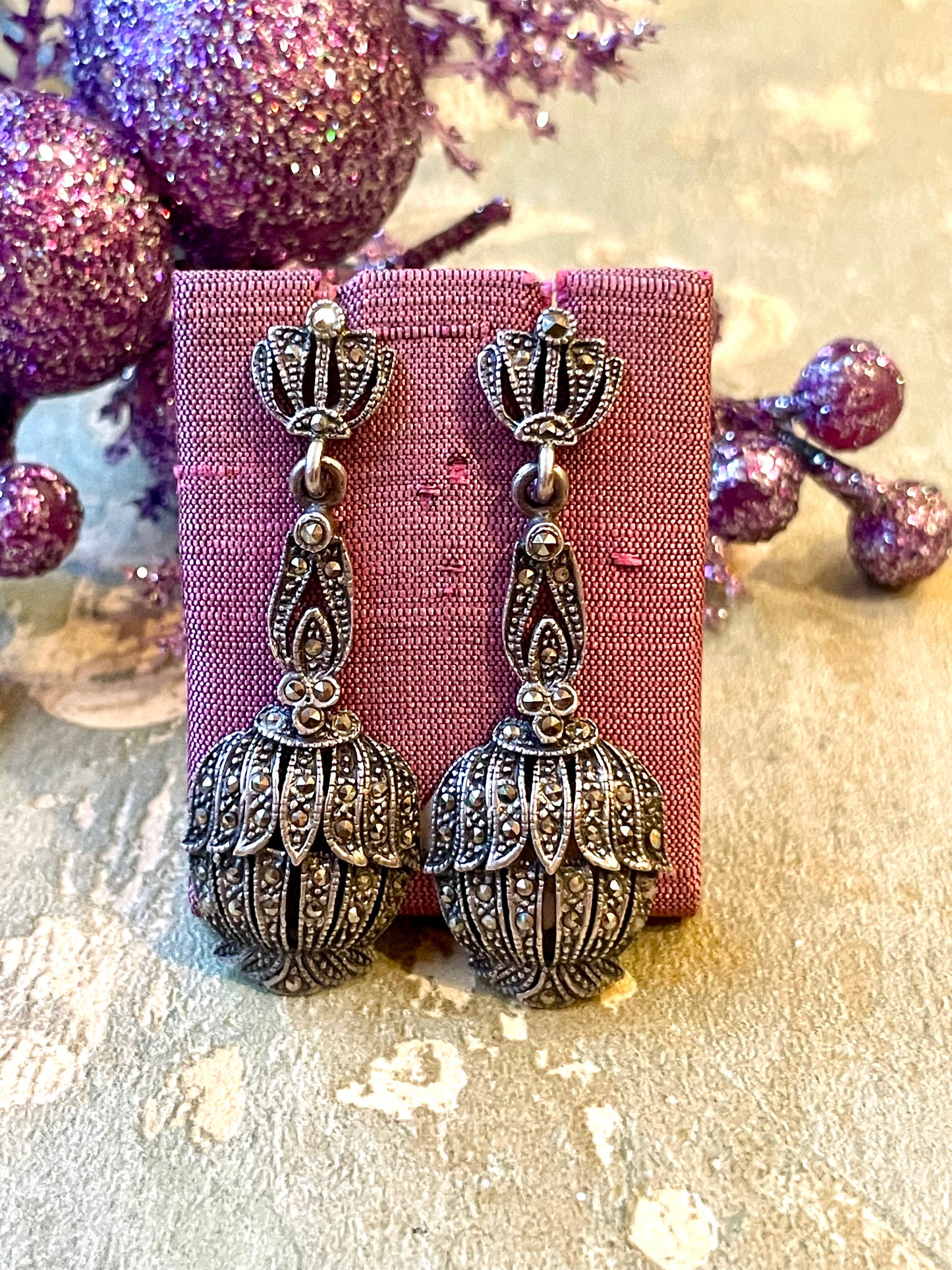 Orecchini Pigne in argento e marcassite, anni ‘50