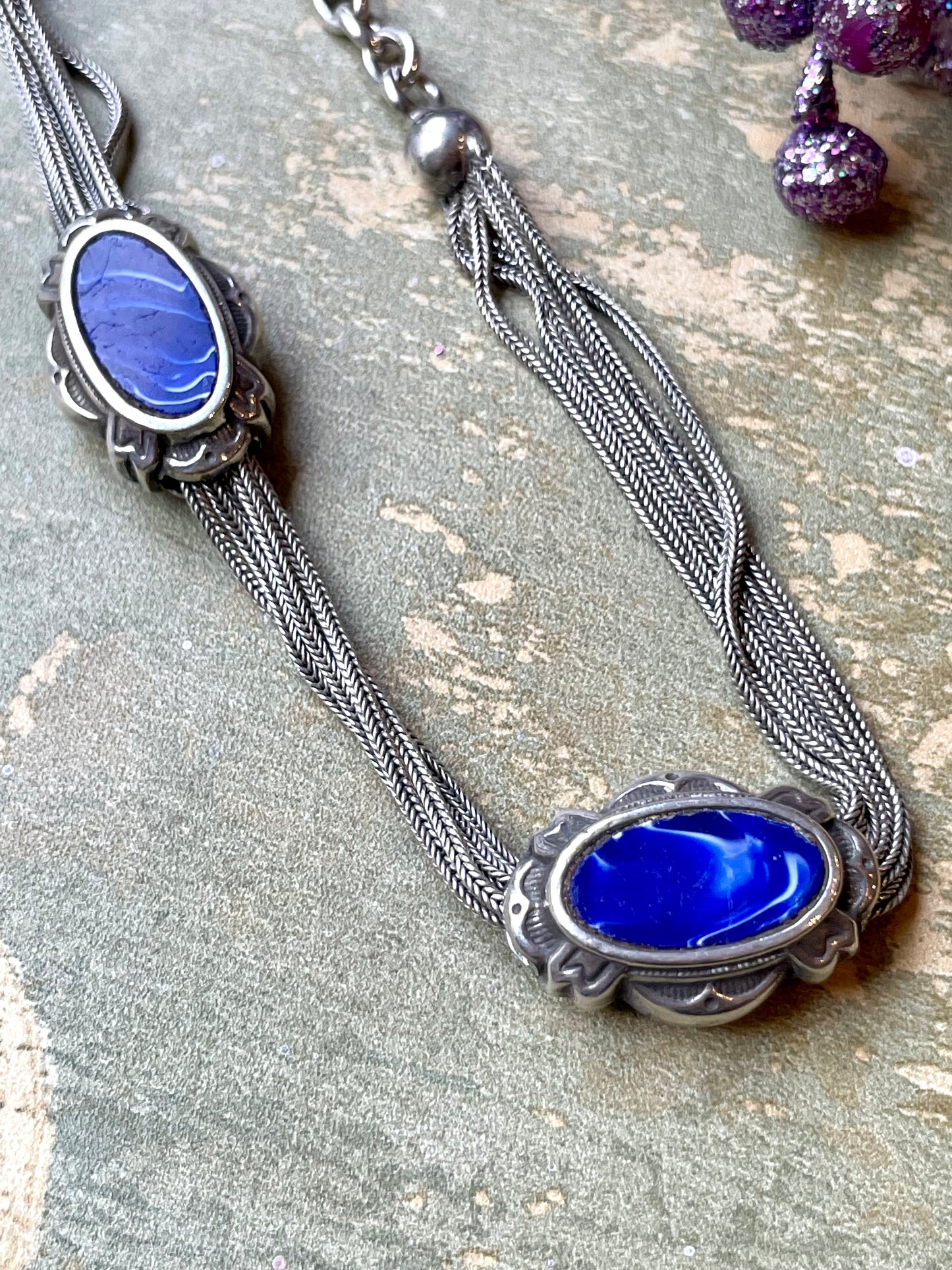 Catena da orologio in argento e smalto, epoca edoardiana