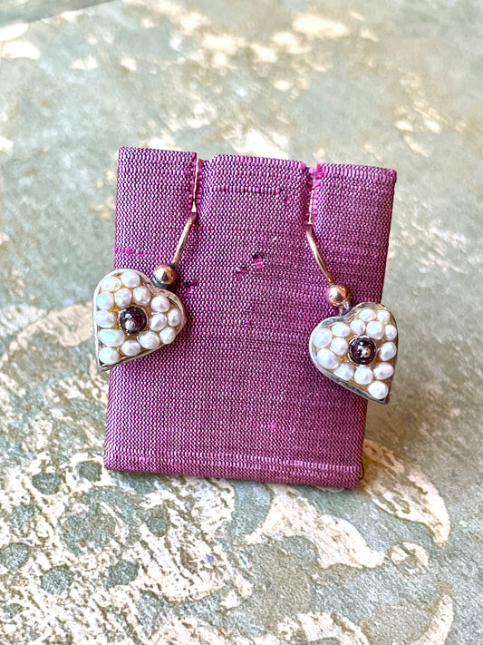 Romantici orecchini in argento rosa e perle, anni ‘80