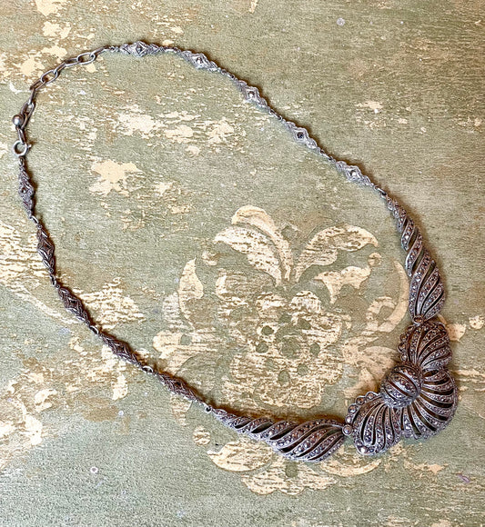 Stupenda collana in argento e marcassite, anno ‘40/50
