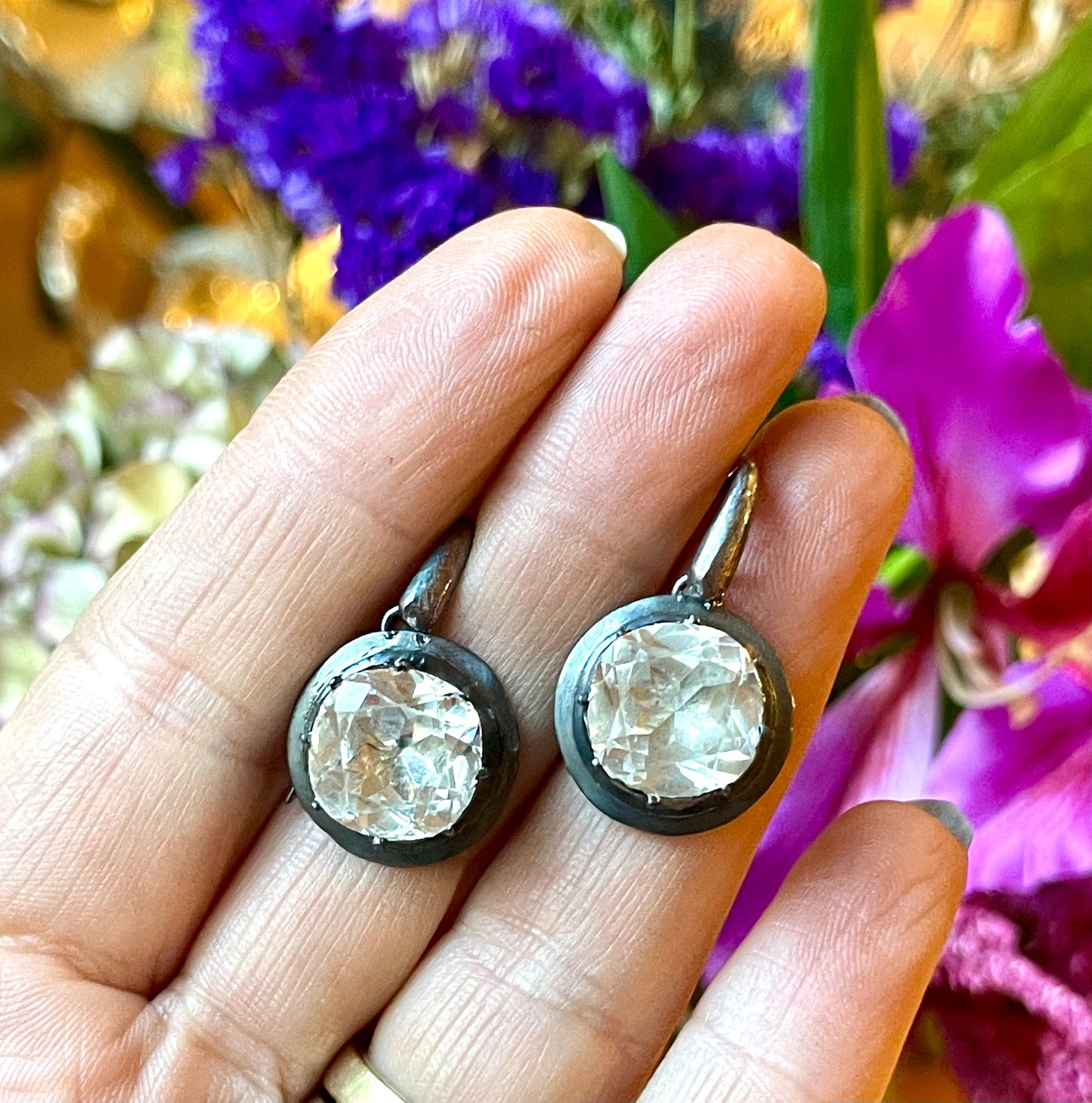 Magnifici orecchini in paste e argento, epoca edoardiana, 1900/1910