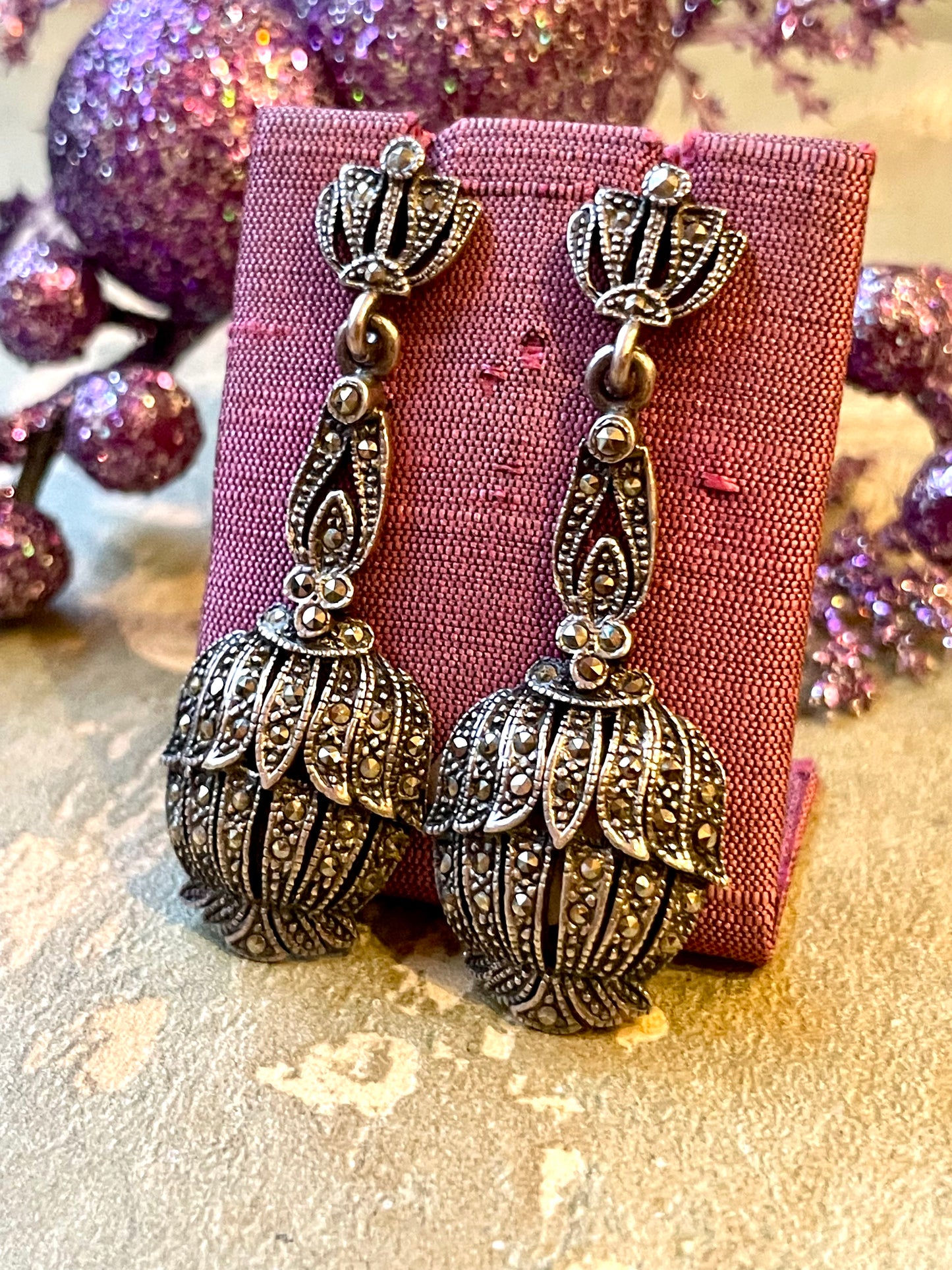 Orecchini Pigne in argento e marcassite, anni ‘50