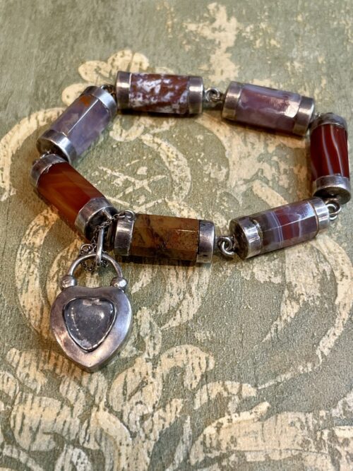 Victorian agate and silver locket bracelet