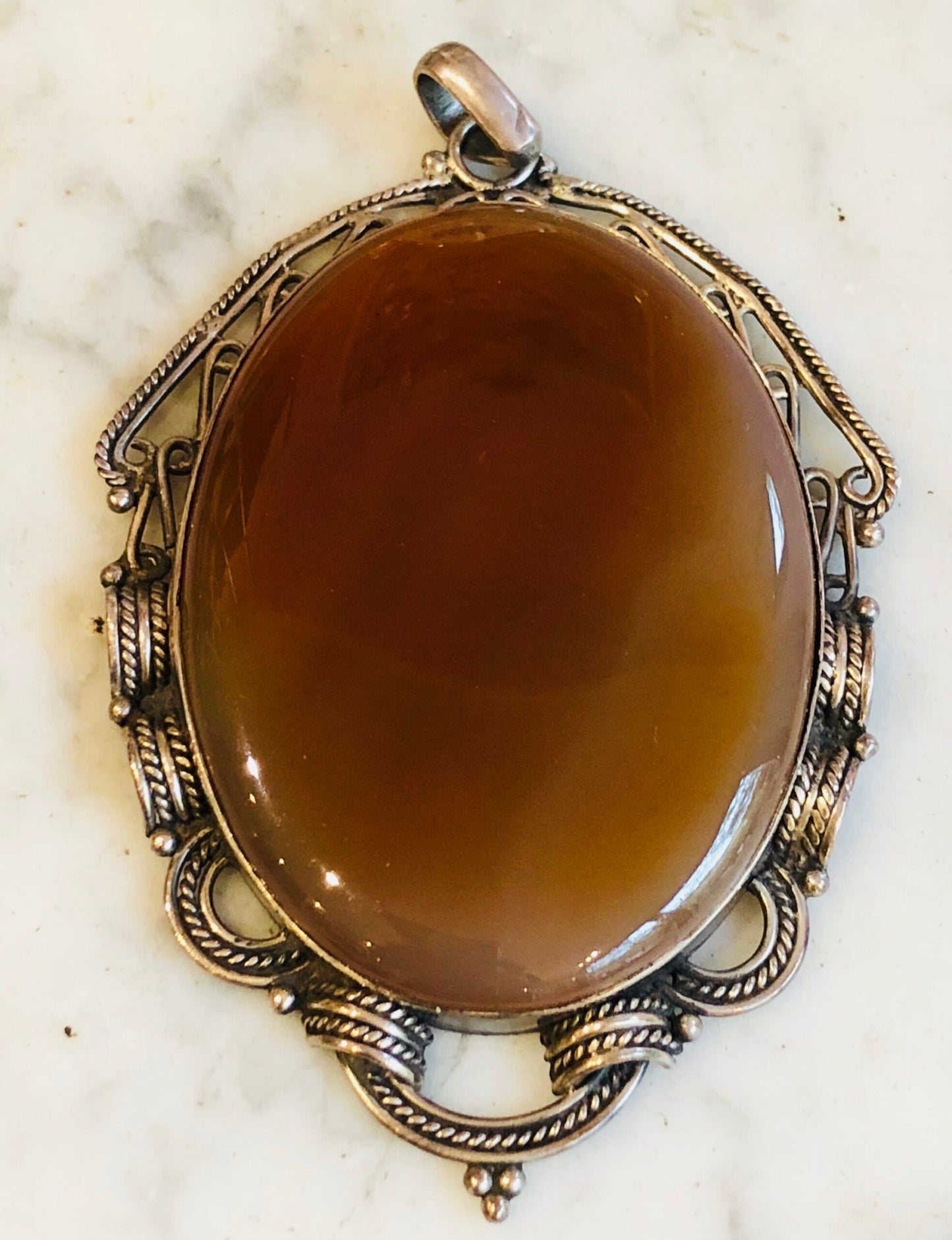 Silver and agate pendant, Art Nouveau