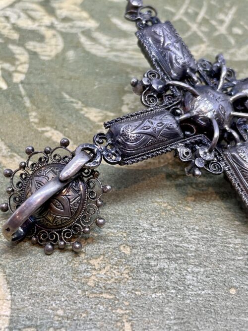 Pendant cross in lapis and silver, France 1850