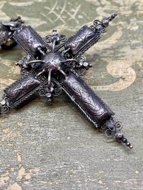 Pendant cross in lapis and silver, France 1850